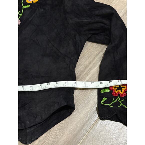 Vintage 80s Floral Beaded Suede Cropped Women's Jacket - Picture 7 of 7